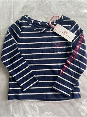 Vineyard Vines Navy & White Striped Long-Sleeve Tee with Pink Logo Print